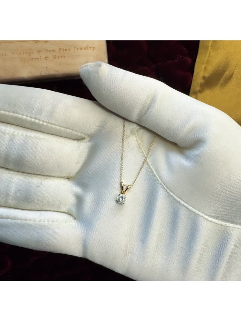 Estate- 14K Gold Natural Diamond Necklace 1/3CT Round Cut Solitaire -16" Dainty - Picture 5 of 16